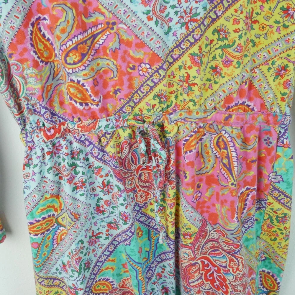 Ralph Lauren Girls Patchwork Paisley Dress Preppy Long Sleeve Cotton L 12-14